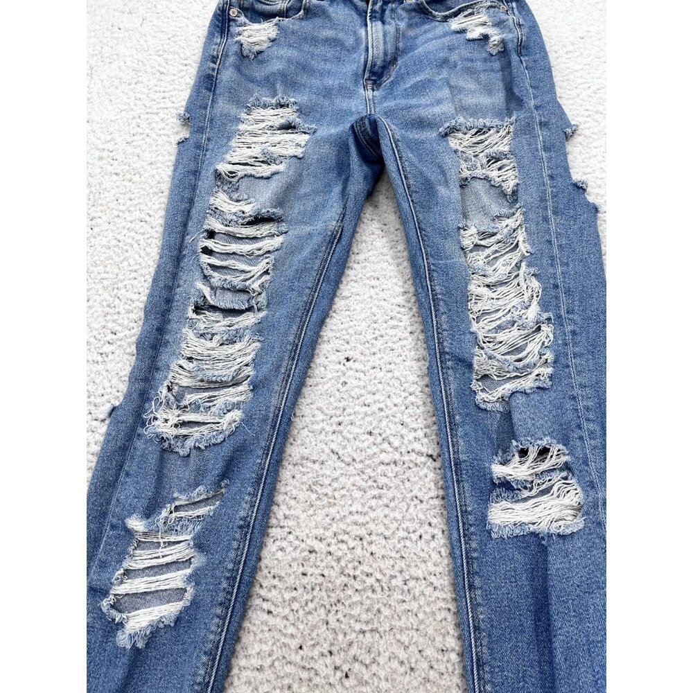 Women's American Eagle Light Wash Distressed Destroyed Denim Mom Jeans Size 4 - Picture 7 of 14